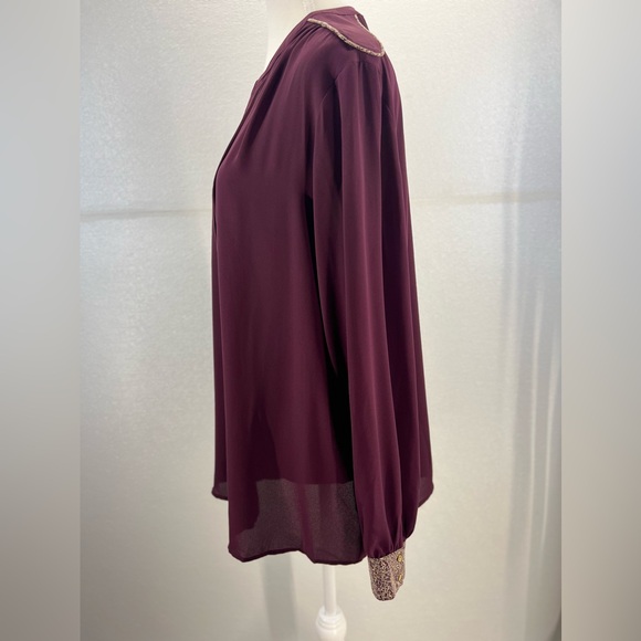 Metaphor Burgandy Dark  Red Semi Sheer Buttom Down Top SIZE XL - Picture 5 of 17